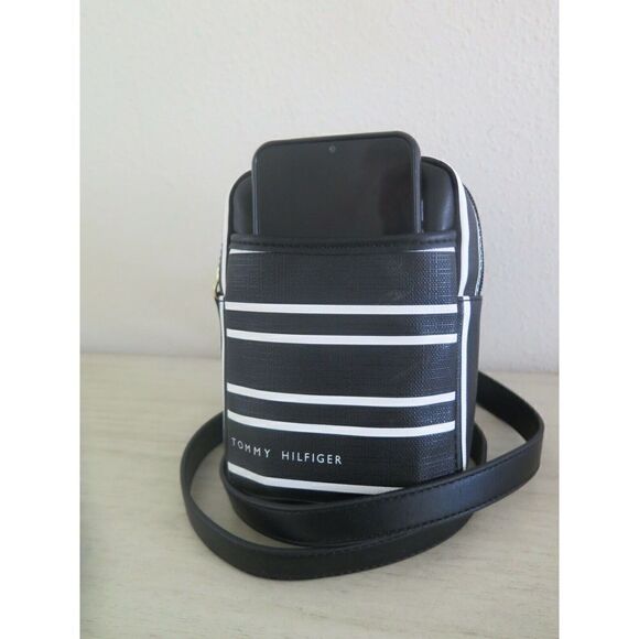 Tommy Hilfiger 69J4451 001 Black/White Striped PU Leather Small Crossbody Bag - Picture 7 of 8